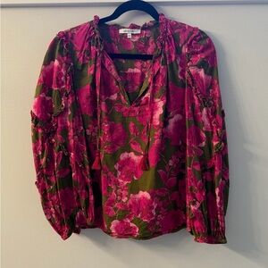 Olivaceous  print top with tassel ties